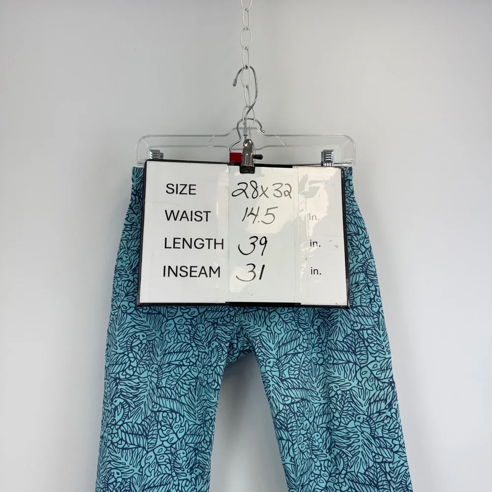 Vineyard Vines Mens Breaker Pant 28x32 Turquoise Navy Tropical Leaf Print Chino